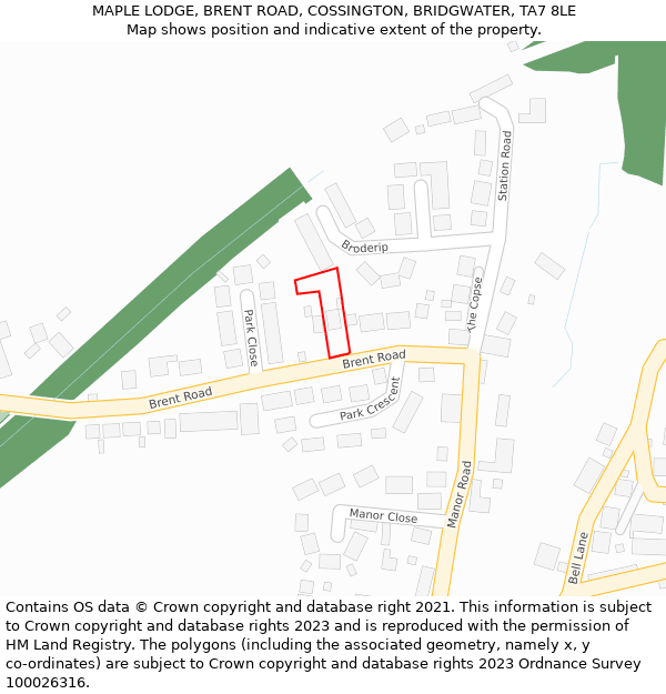 MAPLE LODGE, BRENT ROAD, COSSINGTON, BRIDGWATER, TA7 8LE: Location map and indicative extent of plot