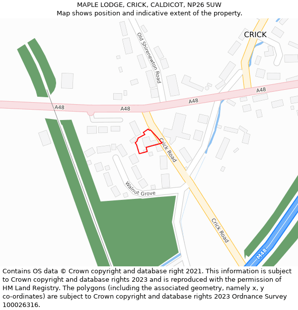 MAPLE LODGE, CRICK, CALDICOT, NP26 5UW: Location map and indicative extent of plot