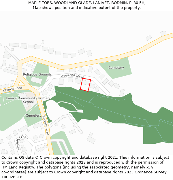 MAPLE TORS, WOODLAND GLADE, LANIVET, BODMIN, PL30 5HJ: Location map and indicative extent of plot