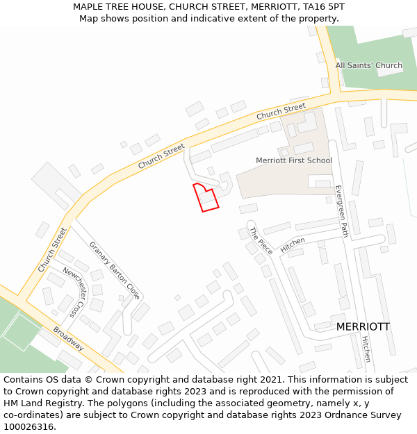 MAPLE TREE HOUSE, CHURCH STREET, MERRIOTT, TA16 5PT: Location map and indicative extent of plot