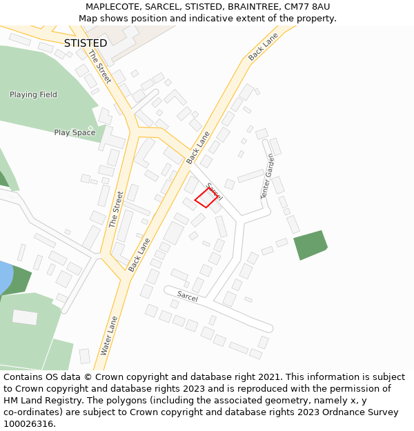 MAPLECOTE, SARCEL, STISTED, BRAINTREE, CM77 8AU: Location map and indicative extent of plot