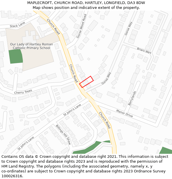 MAPLECROFT, CHURCH ROAD, HARTLEY, LONGFIELD, DA3 8DW: Location map and indicative extent of plot
