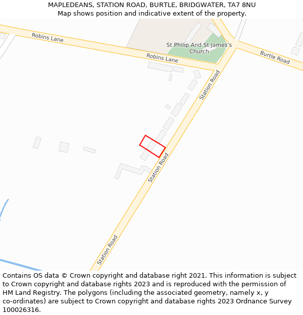 MAPLEDEANS, STATION ROAD, BURTLE, BRIDGWATER, TA7 8NU: Location map and indicative extent of plot