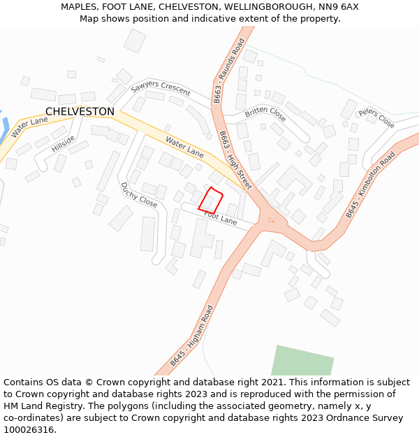 MAPLES, FOOT LANE, CHELVESTON, WELLINGBOROUGH, NN9 6AX: Location map and indicative extent of plot