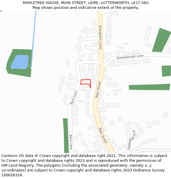 MAPLETREE HOUSE, MAIN STREET, LEIRE, LUTTERWORTH, LE17 5EU: Location map and indicative extent of plot