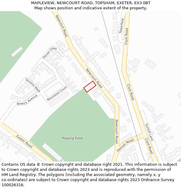 MAPLEVIEW, NEWCOURT ROAD, TOPSHAM, EXETER, EX3 0BT: Location map and indicative extent of plot