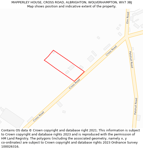 MAPPERLEY HOUSE, CROSS ROAD, ALBRIGHTON, WOLVERHAMPTON, WV7 3BJ: Location map and indicative extent of plot
