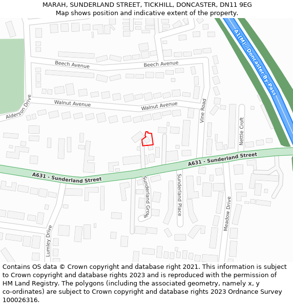 MARAH, SUNDERLAND STREET, TICKHILL, DONCASTER, DN11 9EG: Location map and indicative extent of plot