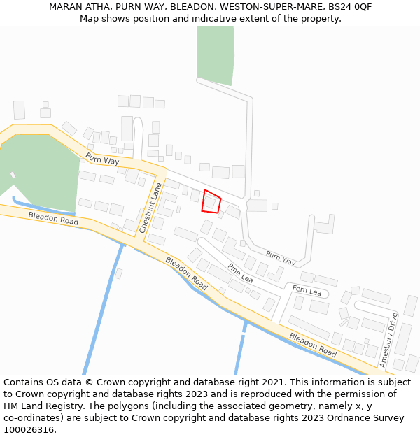 MARAN ATHA, PURN WAY, BLEADON, WESTON-SUPER-MARE, BS24 0QF: Location map and indicative extent of plot