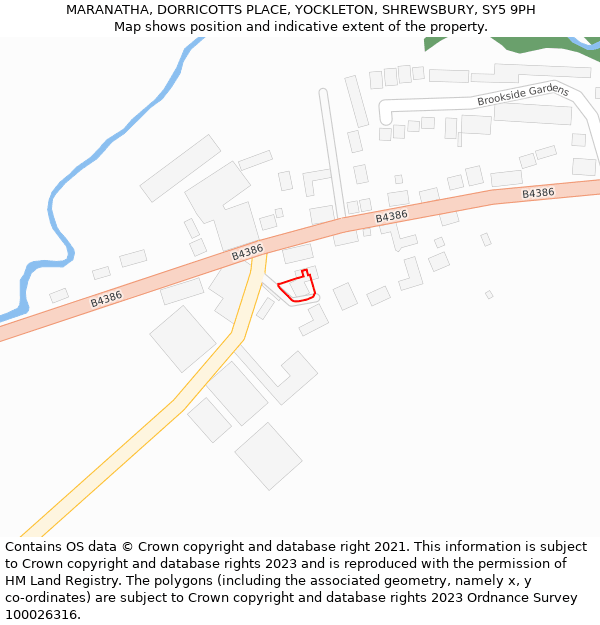 MARANATHA, DORRICOTTS PLACE, YOCKLETON, SHREWSBURY, SY5 9PH: Location map and indicative extent of plot