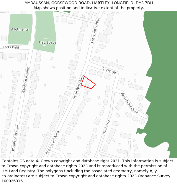 MARAUSSAN, GORSEWOOD ROAD, HARTLEY, LONGFIELD, DA3 7DH: Location map and indicative extent of plot