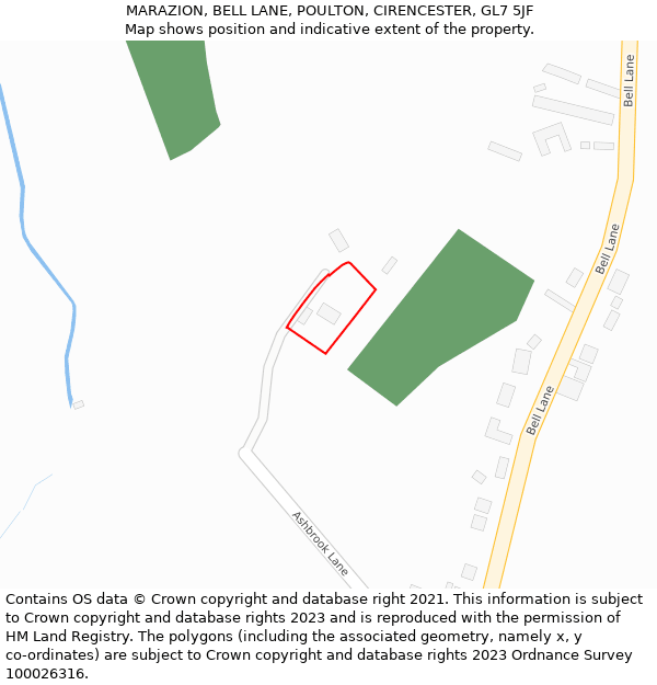 MARAZION, BELL LANE, POULTON, CIRENCESTER, GL7 5JF: Location map and indicative extent of plot