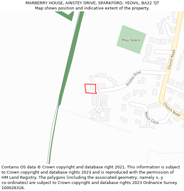 MARBERRY HOUSE, AINSTEY DRIVE, SPARKFORD, YEOVIL, BA22 7JT: Location map and indicative extent of plot