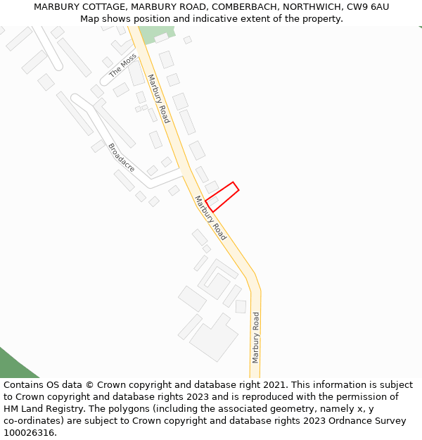 MARBURY COTTAGE, MARBURY ROAD, COMBERBACH, NORTHWICH, CW9 6AU: Location map and indicative extent of plot