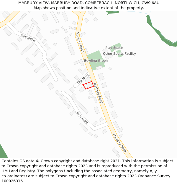 MARBURY VIEW, MARBURY ROAD, COMBERBACH, NORTHWICH, CW9 6AU: Location map and indicative extent of plot