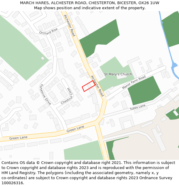 MARCH HARES, ALCHESTER ROAD, CHESTERTON, BICESTER, OX26 1UW: Location map and indicative extent of plot