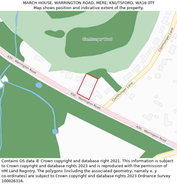 MARCH HOUSE, WARRINGTON ROAD, MERE, KNUTSFORD, WA16 0TF: Location map and indicative extent of plot