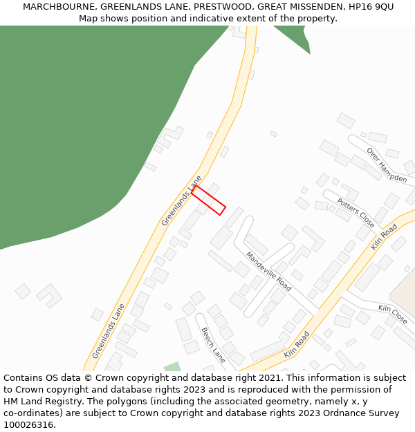 MARCHBOURNE, GREENLANDS LANE, PRESTWOOD, GREAT MISSENDEN, HP16 9QU: Location map and indicative extent of plot