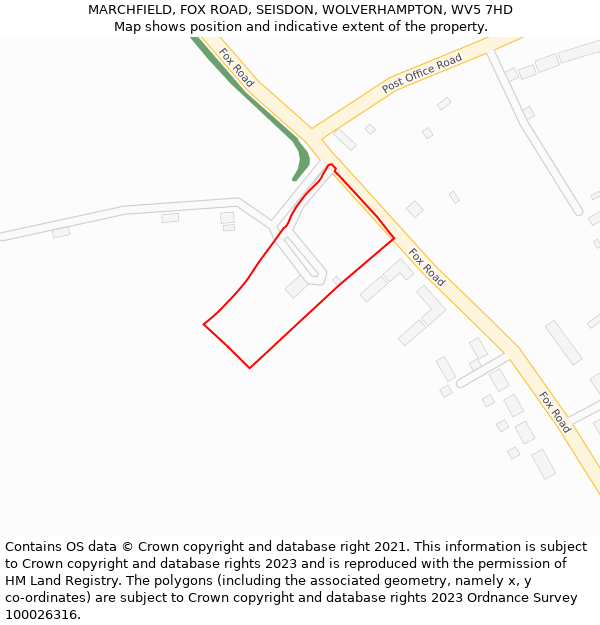 MARCHFIELD, FOX ROAD, SEISDON, WOLVERHAMPTON, WV5 7HD: Location map and indicative extent of plot