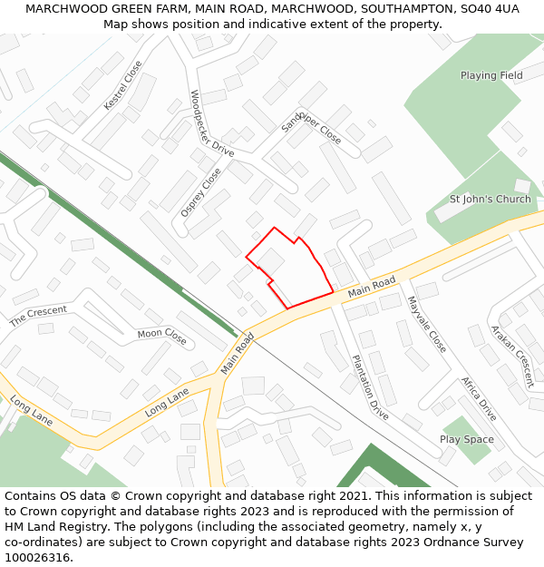 MARCHWOOD GREEN FARM, MAIN ROAD, MARCHWOOD, SOUTHAMPTON, SO40 4UA: Location map and indicative extent of plot