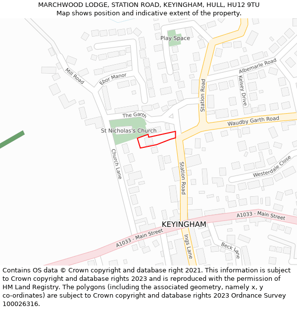 MARCHWOOD LODGE, STATION ROAD, KEYINGHAM, HULL, HU12 9TU: Location map and indicative extent of plot