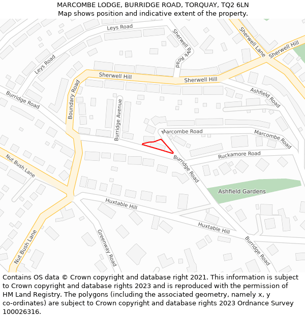 MARCOMBE LODGE, BURRIDGE ROAD, TORQUAY, TQ2 6LN: Location map and indicative extent of plot