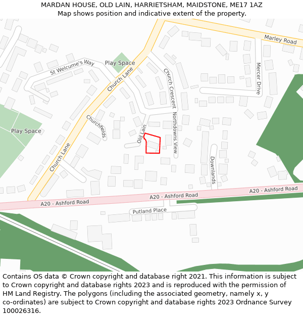 MARDAN HOUSE, OLD LAIN, HARRIETSHAM, MAIDSTONE, ME17 1AZ: Location map and indicative extent of plot