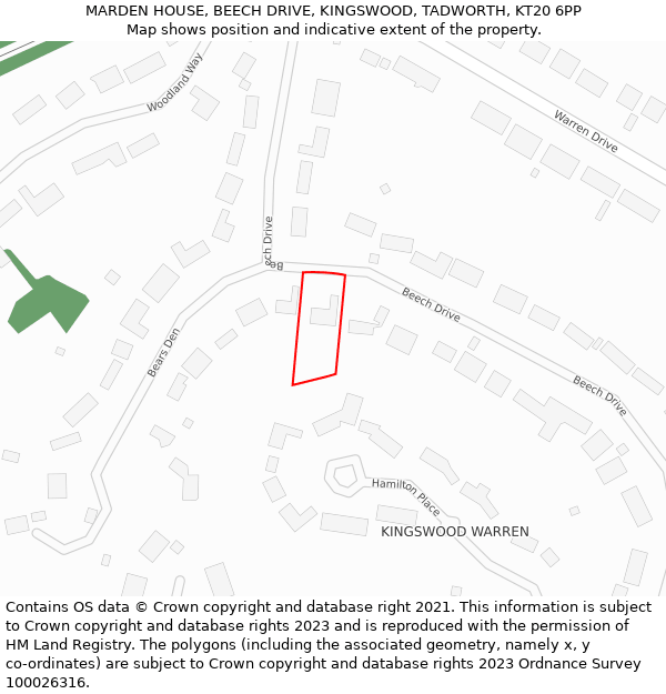 MARDEN HOUSE, BEECH DRIVE, KINGSWOOD, TADWORTH, KT20 6PP: Location map and indicative extent of plot