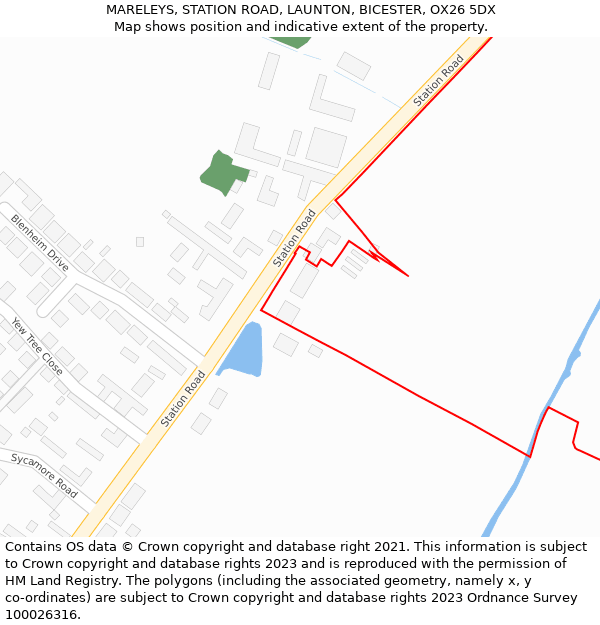 MARELEYS, STATION ROAD, LAUNTON, BICESTER, OX26 5DX: Location map and indicative extent of plot