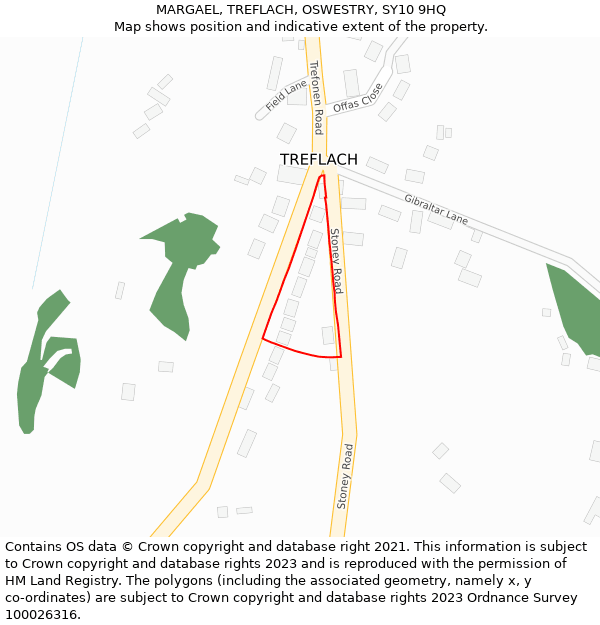 MARGAEL, TREFLACH, OSWESTRY, SY10 9HQ: Location map and indicative extent of plot