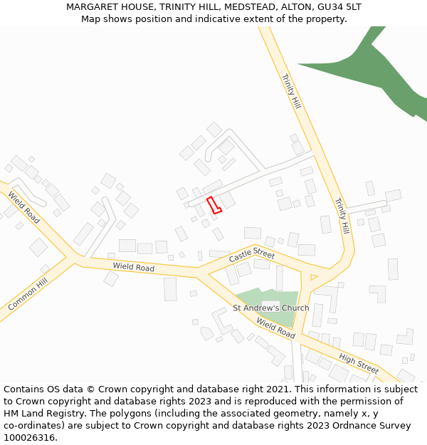MARGARET HOUSE, TRINITY HILL, MEDSTEAD, ALTON, GU34 5LT: Location map and indicative extent of plot