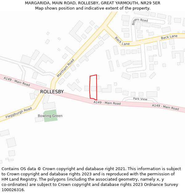MARGARIDA, MAIN ROAD, ROLLESBY, GREAT YARMOUTH, NR29 5ER: Location map and indicative extent of plot