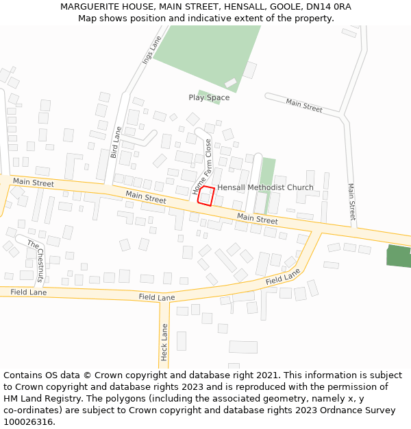 MARGUERITE HOUSE, MAIN STREET, HENSALL, GOOLE, DN14 0RA: Location map and indicative extent of plot