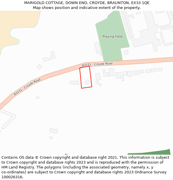 MARIGOLD COTTAGE, DOWN END, CROYDE, BRAUNTON, EX33 1QE: Location map and indicative extent of plot