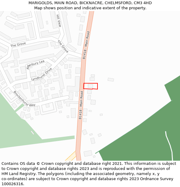 MARIGOLDS, MAIN ROAD, BICKNACRE, CHELMSFORD, CM3 4HD: Location map and indicative extent of plot