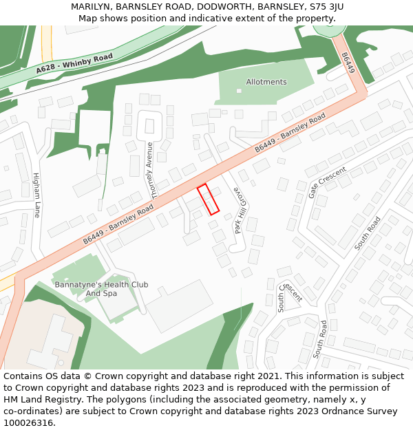 MARILYN, BARNSLEY ROAD, DODWORTH, BARNSLEY, S75 3JU: Location map and indicative extent of plot