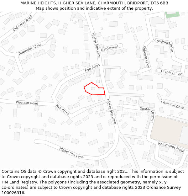 MARINE HEIGHTS, HIGHER SEA LANE, CHARMOUTH, BRIDPORT, DT6 6BB: Location map and indicative extent of plot