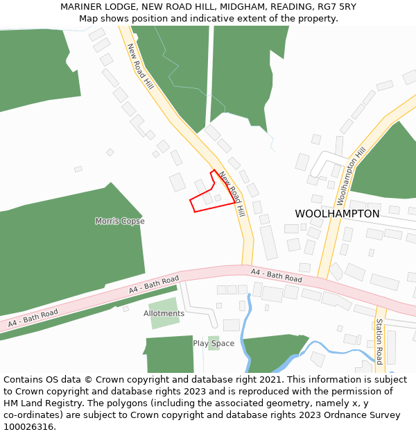 MARINER LODGE, NEW ROAD HILL, MIDGHAM, READING, RG7 5RY: Location map and indicative extent of plot