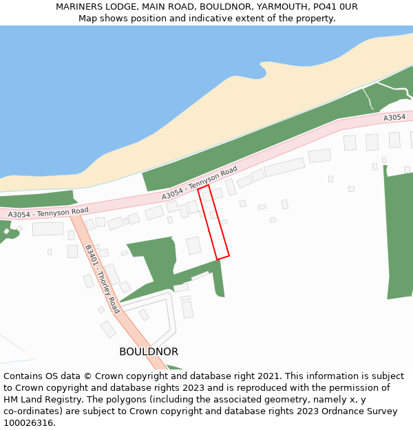 MARINERS LODGE, MAIN ROAD, BOULDNOR, YARMOUTH, PO41 0UR: Location map and indicative extent of plot