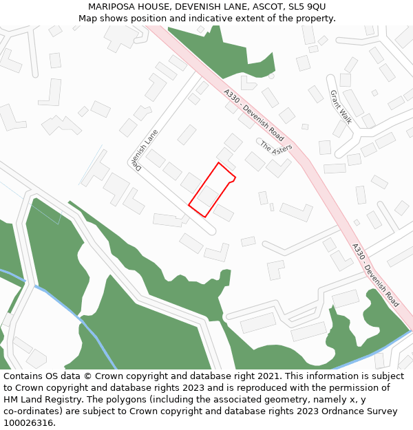 MARIPOSA HOUSE, DEVENISH LANE, ASCOT, SL5 9QU: Location map and indicative extent of plot