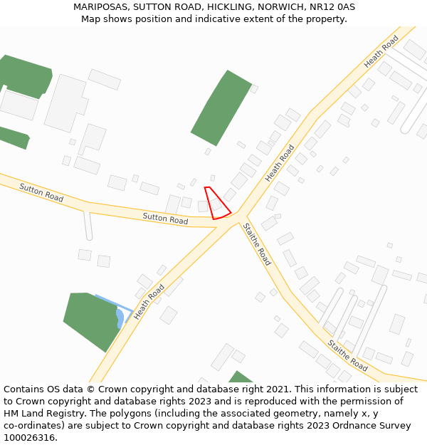 MARIPOSAS, SUTTON ROAD, HICKLING, NORWICH, NR12 0AS: Location map and indicative extent of plot