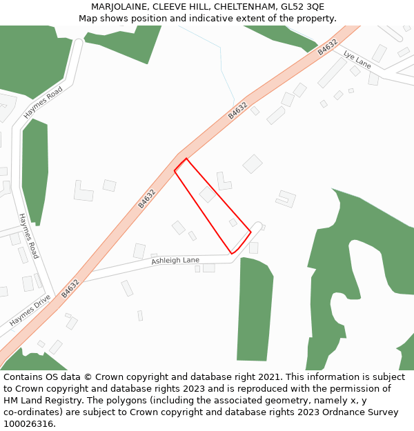 MARJOLAINE, CLEEVE HILL, CHELTENHAM, GL52 3QE: Location map and indicative extent of plot