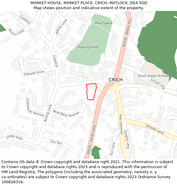 MARKET HOUSE, MARKET PLACE, CRICH, MATLOCK, DE4 5DD: Location map and indicative extent of plot