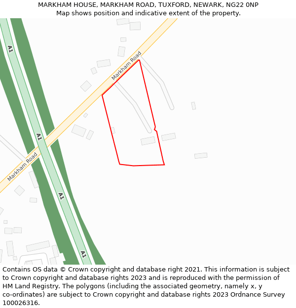 MARKHAM HOUSE, MARKHAM ROAD, TUXFORD, NEWARK, NG22 0NP: Location map and indicative extent of plot