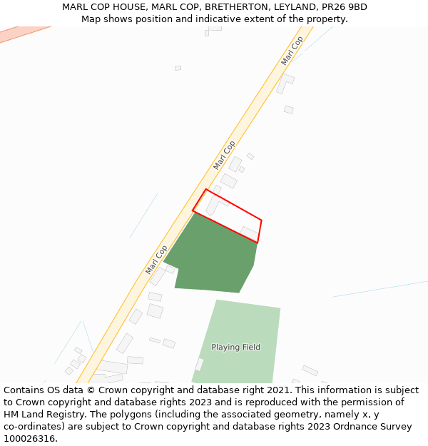 MARL COP HOUSE, MARL COP, BRETHERTON, LEYLAND, PR26 9BD: Location map and indicative extent of plot