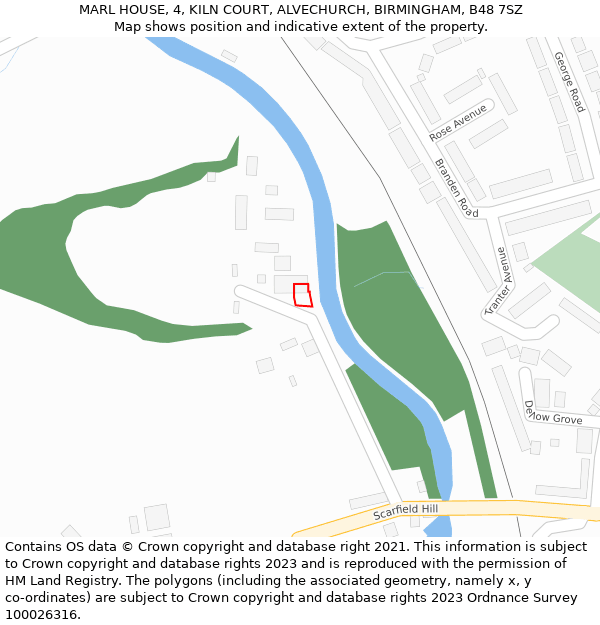 MARL HOUSE, 4, KILN COURT, ALVECHURCH, BIRMINGHAM, B48 7SZ: Location map and indicative extent of plot