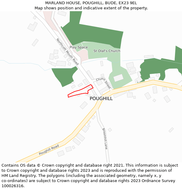 MARLAND HOUSE, POUGHILL, BUDE, EX23 9EL: Location map and indicative extent of plot