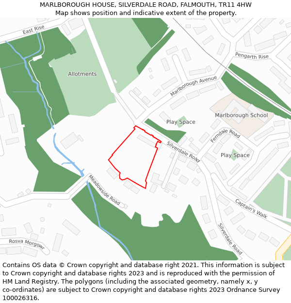 MARLBOROUGH HOUSE, SILVERDALE ROAD, FALMOUTH, TR11 4HW: Location map and indicative extent of plot