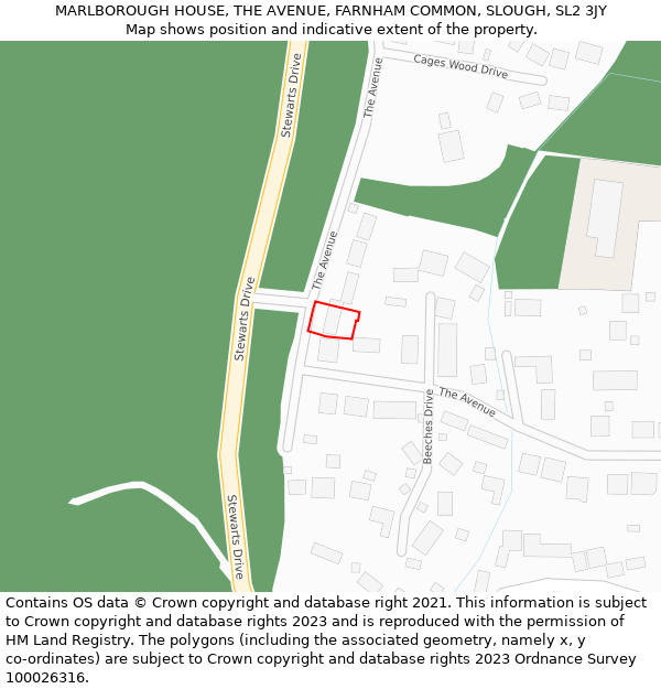 MARLBOROUGH HOUSE, THE AVENUE, FARNHAM COMMON, SLOUGH, SL2 3JY: Location map and indicative extent of plot