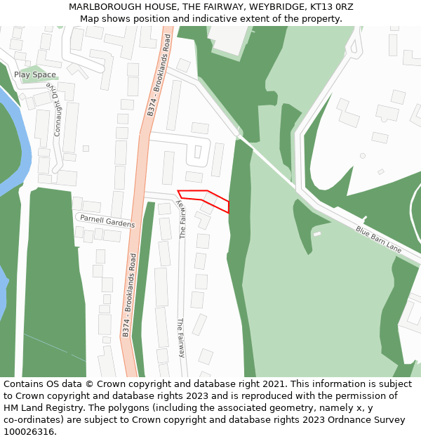 MARLBOROUGH HOUSE, THE FAIRWAY, WEYBRIDGE, KT13 0RZ: Location map and indicative extent of plot